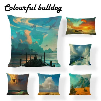 

New Cartoon Fantasy Couple Sunset Landscape Pillow Case Custom Cover Cases Zippered Rectangle Farmhouse decorative pillows Cover
