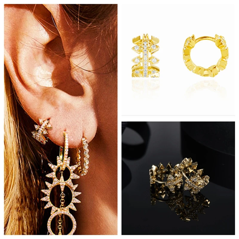 

New Arrival Gear Cuff Earring Pure 925 Sterling Silver AAA Zircon Fashion Cull Stud Earring Women Wedding Jewelry