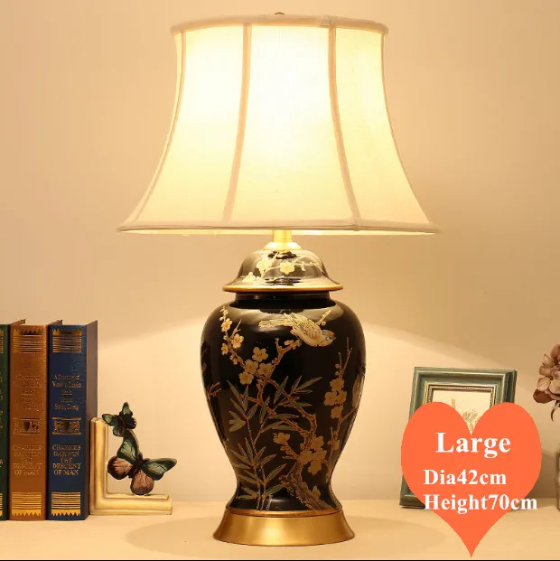 

Chinese style elegant black ceramic large Table Lamps Fashion fabric lampshade copper base E27 LED lamp for bedside&foyer MF084