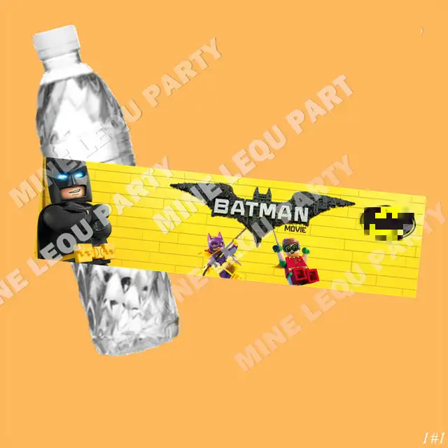 6pcs Set Batman Theme Figures Water Bottle Label Kids Birthday