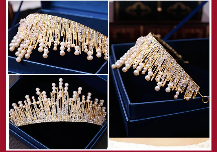 Vintage Multilayer Silver Crystal Pearl Tiara Crown Wedding Hair Accessories Bridal Party Headbands