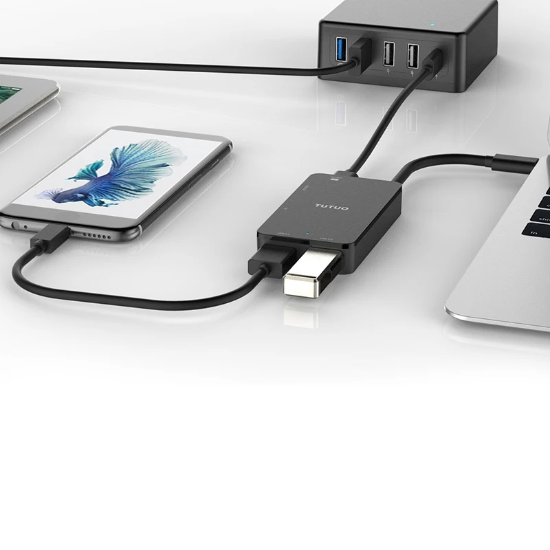 TUTUO Type C to USB A * 2 порта конвертер с SD/Micro SD (TF) Кардридер 80 Вт PD Быстрая Зарядка
