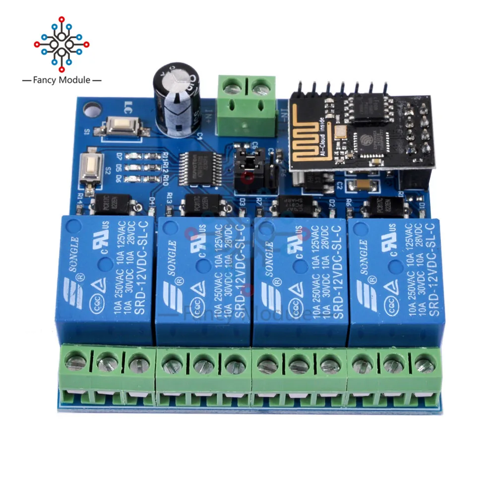 DC 12V ESP8266 & ESP-01 Four Channels WIFI Relay Module For Smart Home Furniture 