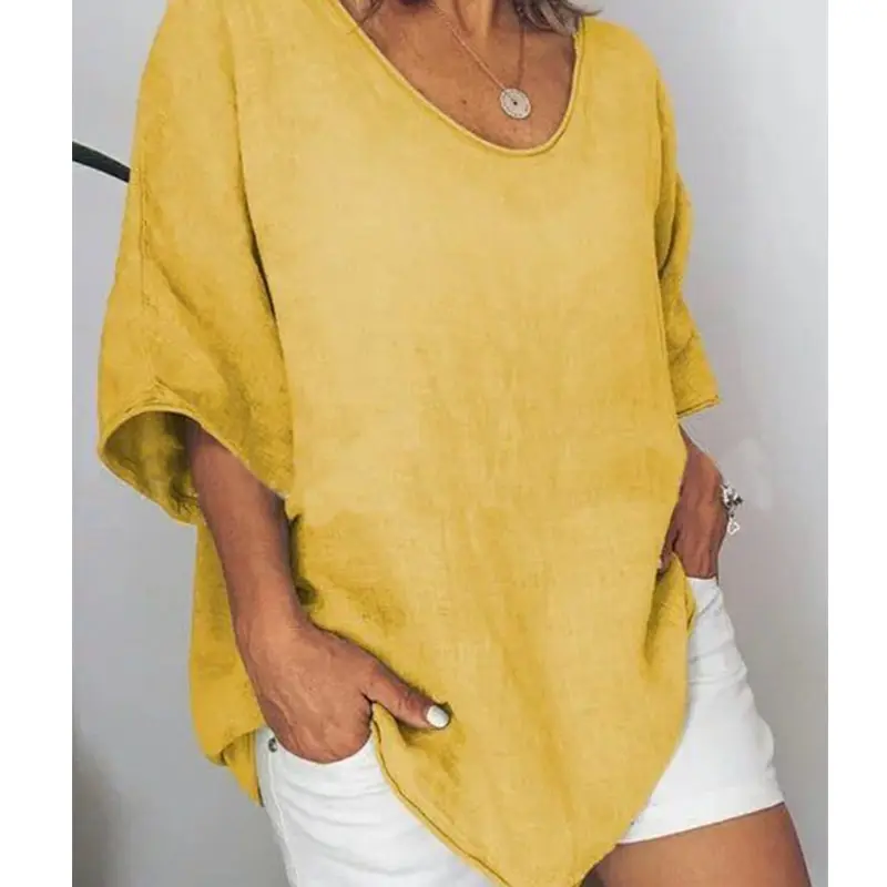 

SFIT Women Short Sleeve S-5XL Shirt Blouses 2019 Spring Summer Solid Color O-neck Pullover Tops Casual Cotton Blusas Female