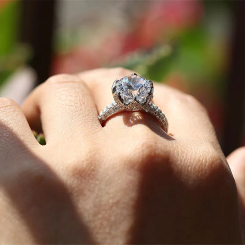 Luxury 3 Carat Petals Halo Lotus Shaped Ring SONA nscd Wedding Ring Women 100% Pure 925 Solid Sterling Silver Engagement Ring