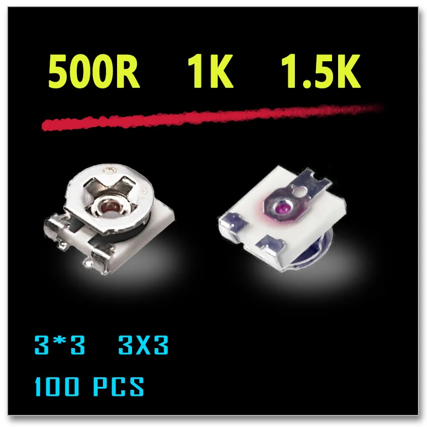 JASNPROSMA EVM3ESX50B52 500R EVM3ESX50B13 1 К EVM3ESX50BC3 1,5 К 100 шт. 3X3 3*3 SMD 500OHM 1000OHM 1 кОм 1500OHM 1K5 триммер