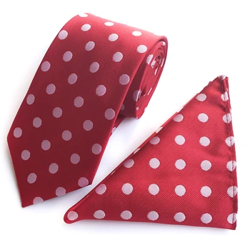 

8cm Men Formal Necktie Pocket Square Set Red with Pink Big Dots