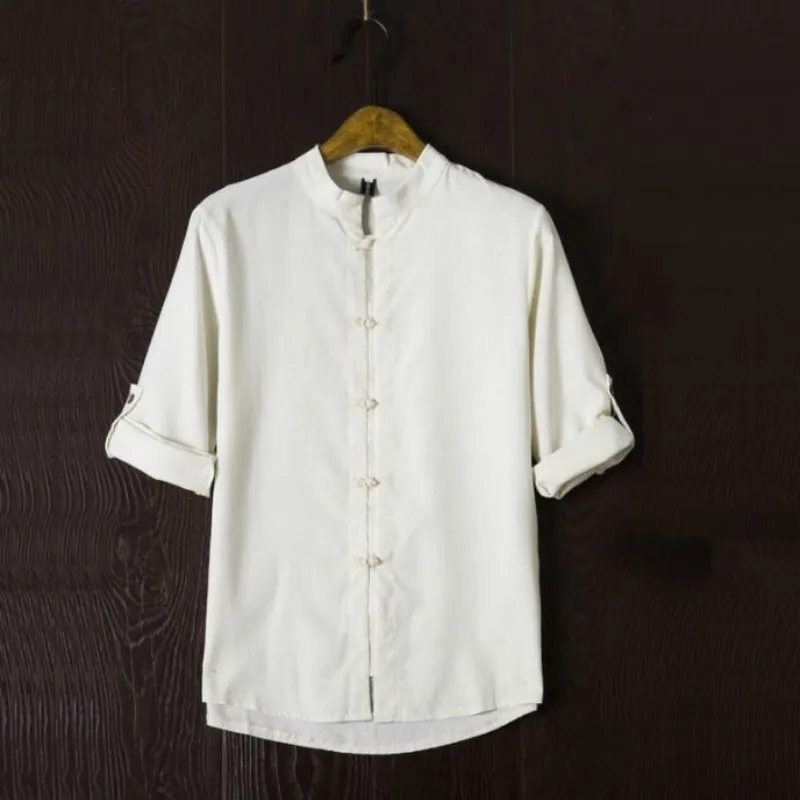 2018 китайский Стиль льняные рубашки мужские Блузка Новые Большие размеры 7 очков рукав хлопковая рубашка M-5XL известный бренд
