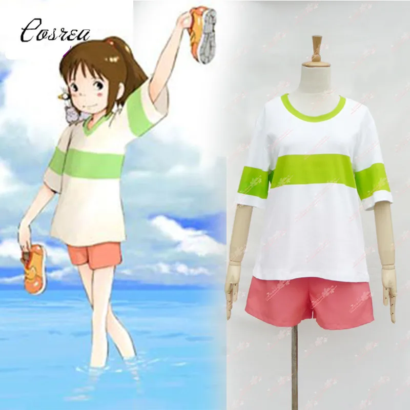 

Movie Spirited Away Costume Ogino Chihiro Costume Cosplay Japan Anime Casual Costumes T Shirt Short Pants Set