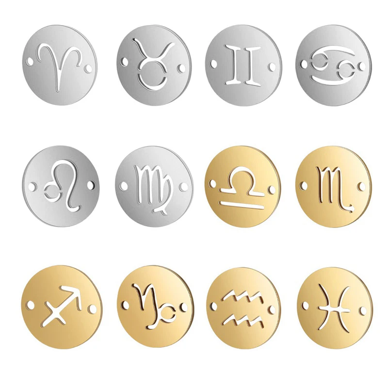 

Semitree 12 Zodiac Constellation Stainless Steel Gold Bracelet Connectors Charms DIY Jewelry Making Handicraft Accessories 12pcs