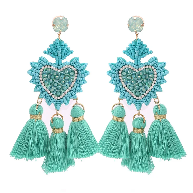 Sehuoran богемные Висячие серьги для женщин Свадебные серьги с кисточками ювелирные подвески в форме сердца с бахромой BeadsHandmade фирменный дизайн - Окраска металла: E1106 Blue