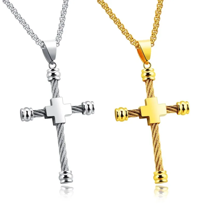 

New Cross Necklaces & Pendants For Men Stainless Steel Gold Colour Male Pendant Necklaces Prayer Jewelry Friend Gift