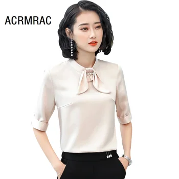 

Women shirt Slim Solid color summer Short sleeve shirt O-Neck OL Formal Blouse Women