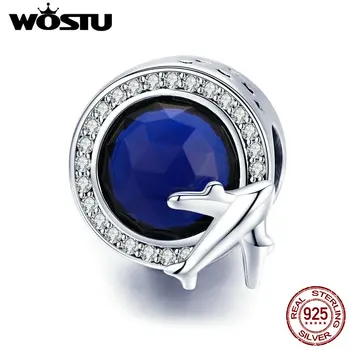 

WOSTU Real 925 Sterling Silver Dark Blue Glass Beads Cute Airplane Charms fit Women Bracelet Pendants DIY Jewelry Making CQC895