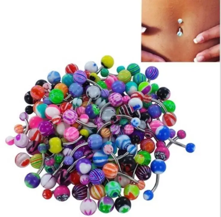 Lot 10 Pcs Acrylique Barbell boule Navel Belly Button Rings Body Piercing Jewelry
