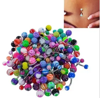

Navel Piercings Wholesale 5Pcs/set Industrial Bar Random Color Acrylic Barbell Ball Belly Button Rings Dangle Sexy Body Jewelry