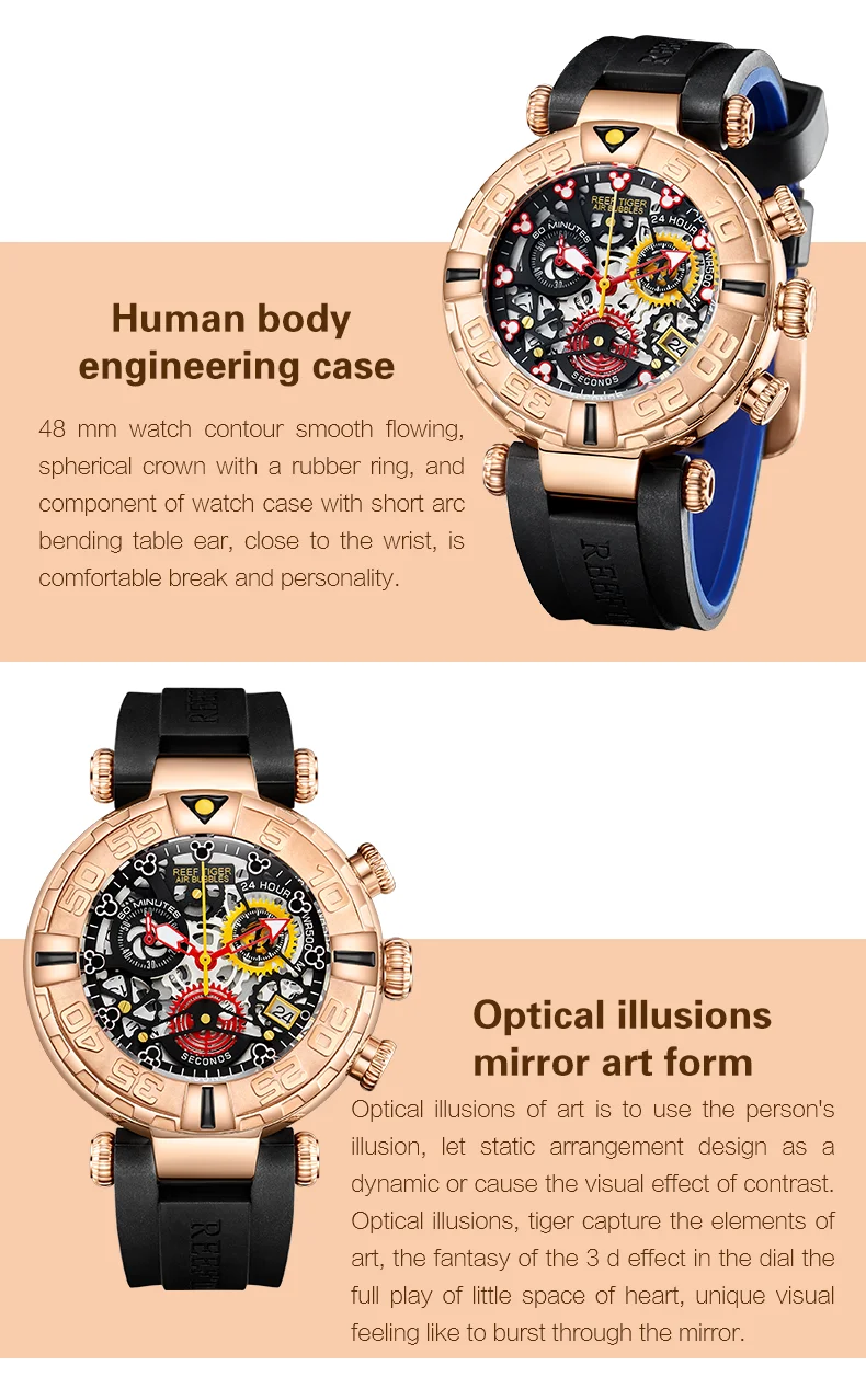 Риф Тигр/RT Топ бренд мужские спортивные часы розовое золото скелет часы с хронографом reloj hombre masculino RGA3059-S