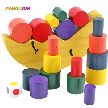 

Wooden Puzzle Montessori Educational Toy Developing Balancing Ability Focus Toys Wood Building Moon Boat Shape
