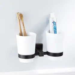 Auswind черный двойной стакан держатель масло втирают латуни площади База Зубная щётка держатель Аксессуары для ванной комнаты k9108