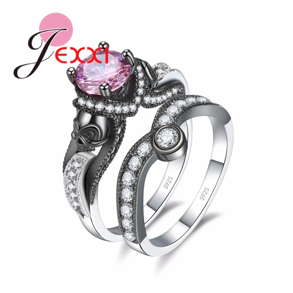 

Luxury Vintage 925 Sterling Silver Promise Ring Sets with Micro CZ Zircon for Women Engagement Skull Ring Sets Fashion Jewelry