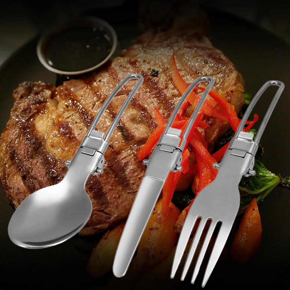 

LIXADA 3pcs Stainless Steel Cutlery Set Folding Spoon Fork Cutter Dinnerware For Outdoor Camping Hiking Picnic Home Kitchen Tool