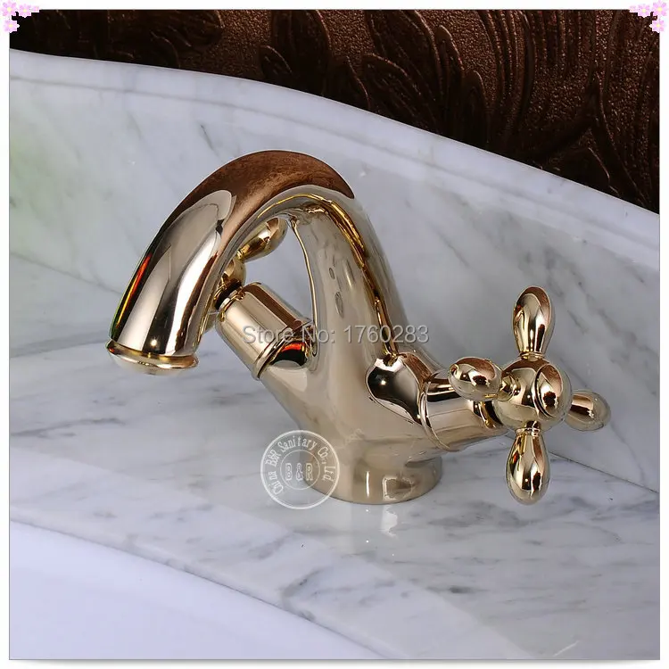 Freeshipping B&ampR Fashionable Tap Bathroom Gold Mixer Double handles Single hole Surface Mounted faucet BR-11109 tap glass bar si |
