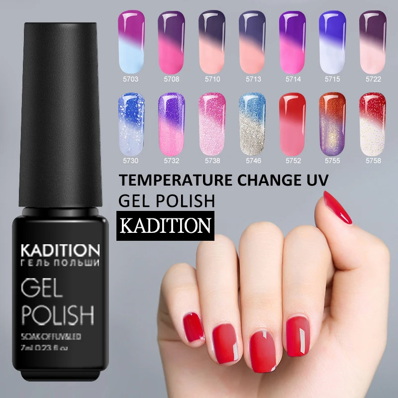 

KADITION 1 Pcs Gel Lacquer Cold Thermal Temperature Mood Changing Color Soak Off LED UV Colorful Nail Gel Polish Gel Varnish