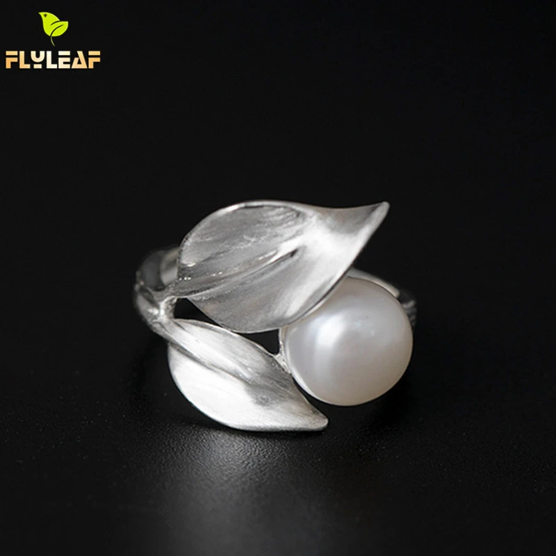 Flyleaf Freshwater Pearls 925 Sterling Silver Natural Beads Leaves Open Rings For Women High Quality Lady Banquet Party Jewelry chanel earrings