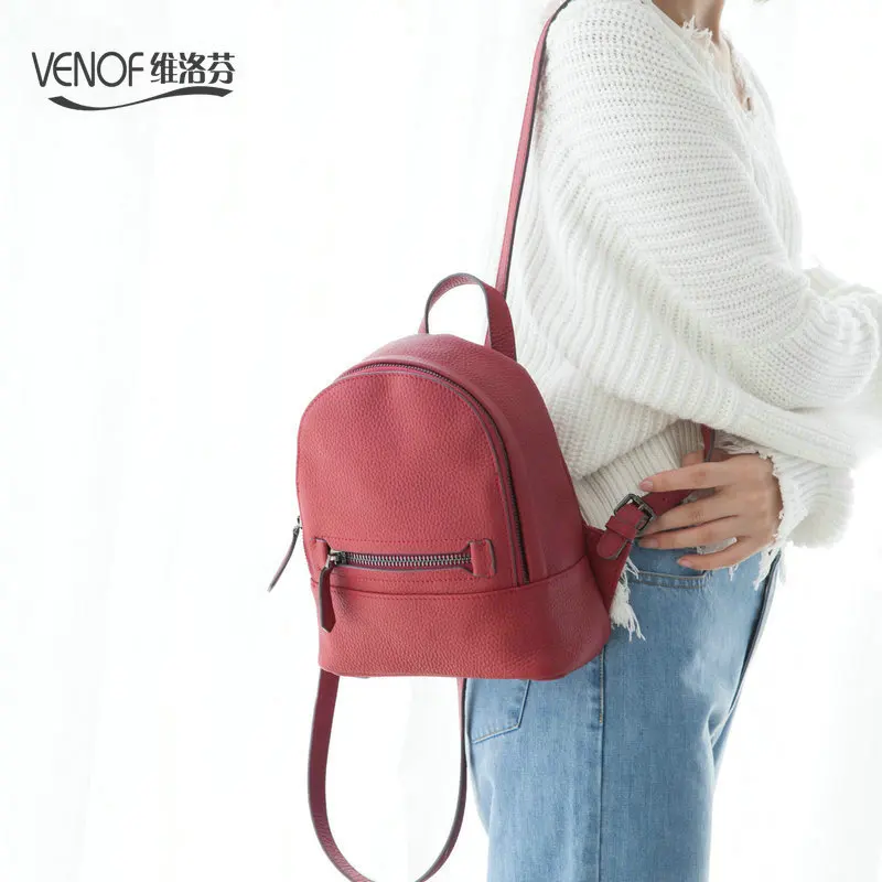 

VENOF Multifunction real Leather women mini Backpack fashion Travel bag women Shoulder Bags young girl zipper small School Bags