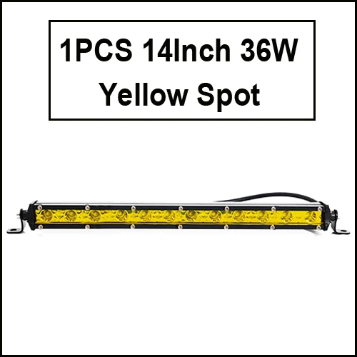 Супер тонкий 18 Вт 36 Вт 54 Вт 72 Вт 90 Вт Однорядный светодиодный светильник-бар для внедорожника грузовика 4X4 Автомобильный чистый Точечный светильник для вождения s 12 в 24 В белый желтый - Цвет: 1pcs 36W Yellow