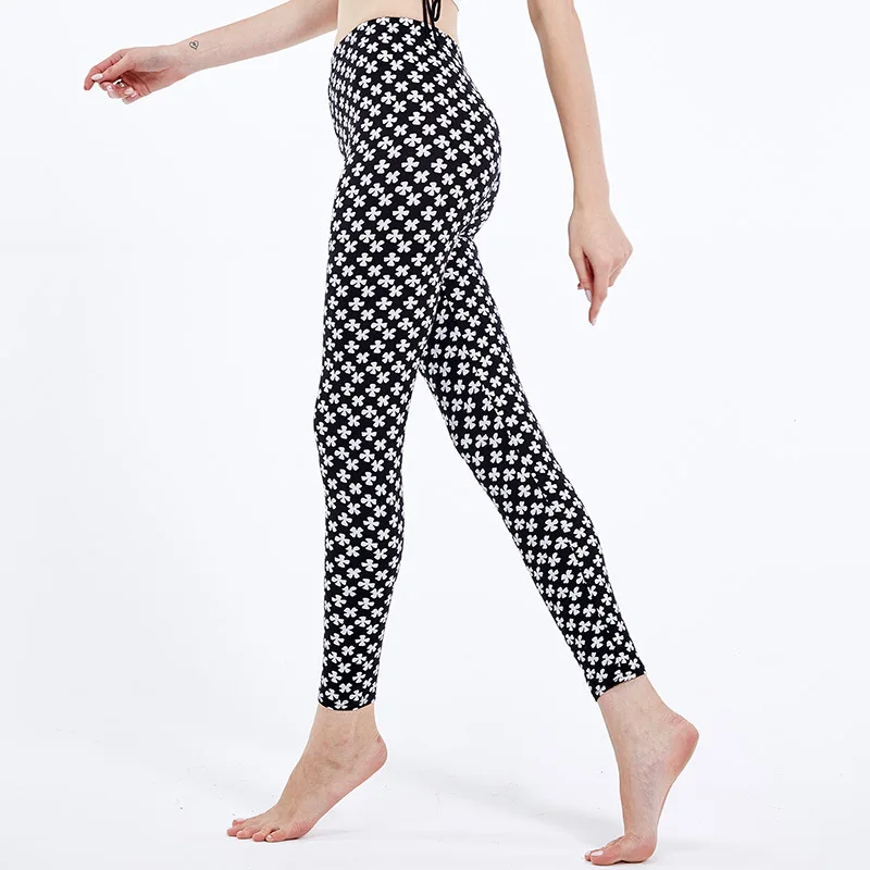 

Irish White Four Leaf Clover Good Luck Printed Leggings Buttery Soft Geometric Patterned Leggings Women Hot Woman Pants Leggins