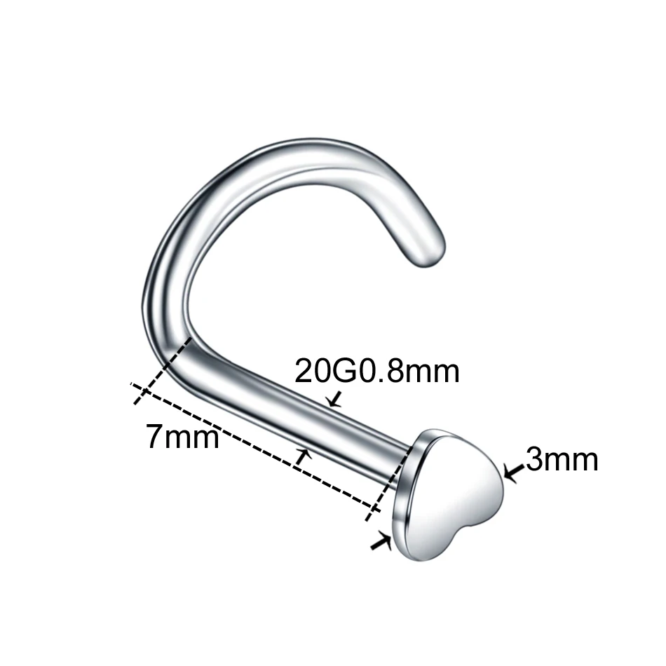 5pcs Steel Heart Star Moon Nose Screw Rings L Shape Nose Bone Stud Retainer Holder Nazir Stud Piercing Body Jewelry 20G