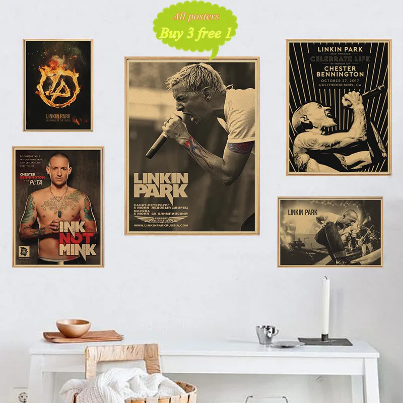 

Linkin Park Nostalgic Rock Band Style Kraft Paper Cafe Bar Poster Retro Poster Decorative Painting
