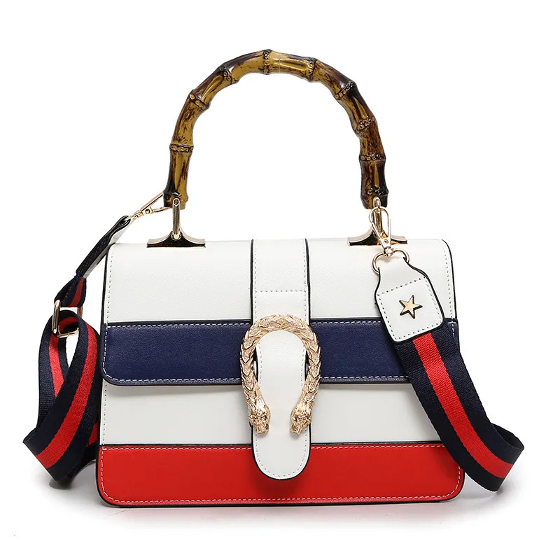 

Fashion Bags Ladies Luxury bags 2018 Bamboo Handbag Hit Color Striped Girls Shoulder Bags Vintage Large Bag For Shopping Party