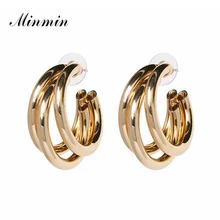 Minmin панк большие золотые металлические серьги-гвоздики для женщин ZA Многослойные Круглые серьги-гвоздики модные ювелирные изделия для женщин MEH1317