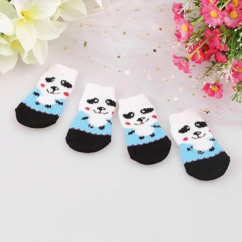 4pcs Non-Slip Pet Socks Dog Foot Cover Teddy Socks Cute Pet Rubber Bottom Anti-Slip Socks Dog Supplies