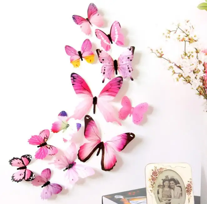 12 шт./лот, 4 см, пластиковая 3D бабочка, ручная работа, искусственный цветок, голова, сделай сам, скрапбукинг, венок, Подарочная коробка, свадебные, для дома, вечерние, Декор - Цвет: pink