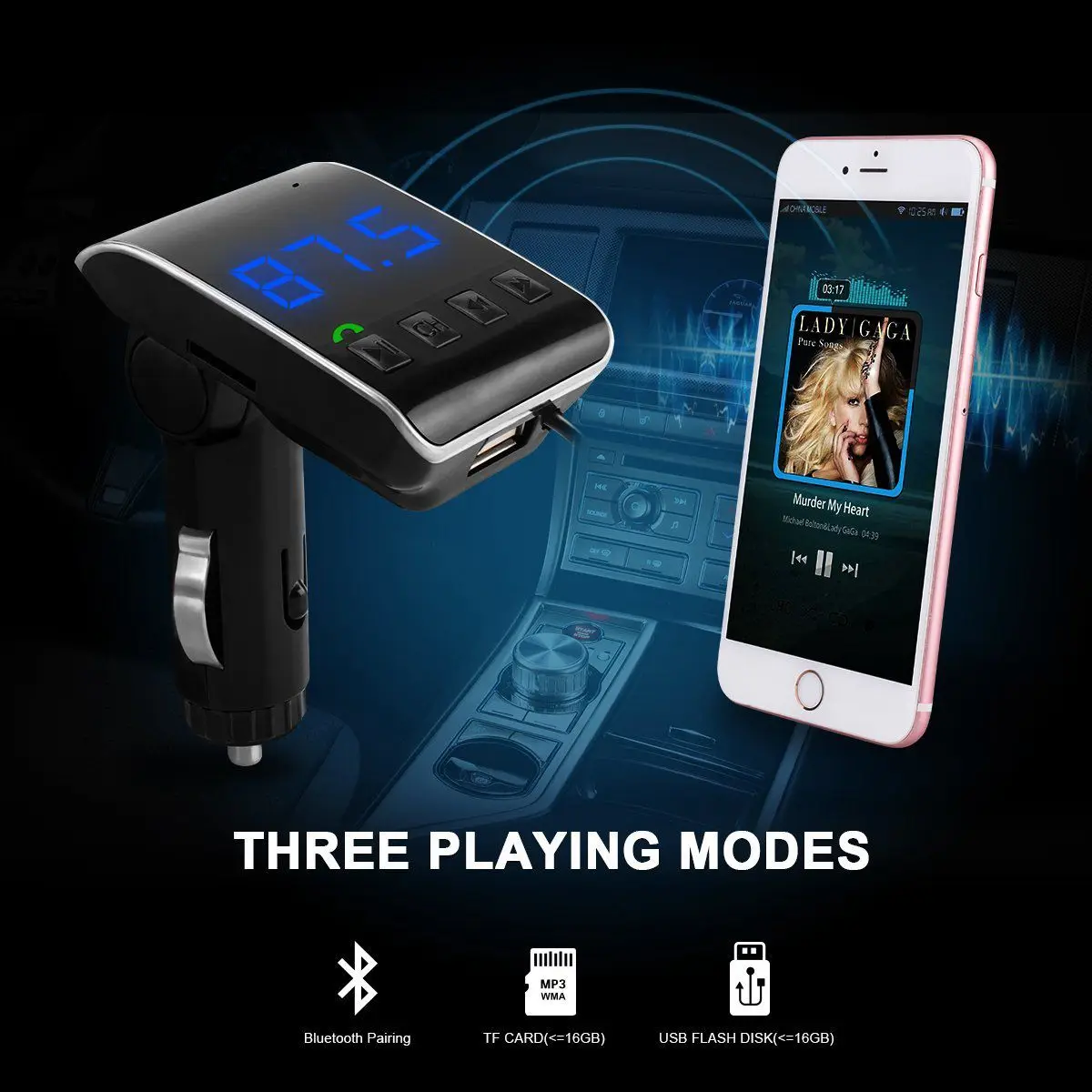 Bluetooth fm-передатчик, беспроводной автомобильный радиопередатчик адаптер Автомобильное зарядное устройство комплект с TF/SD слотом для всех смарт-ячеек Ph