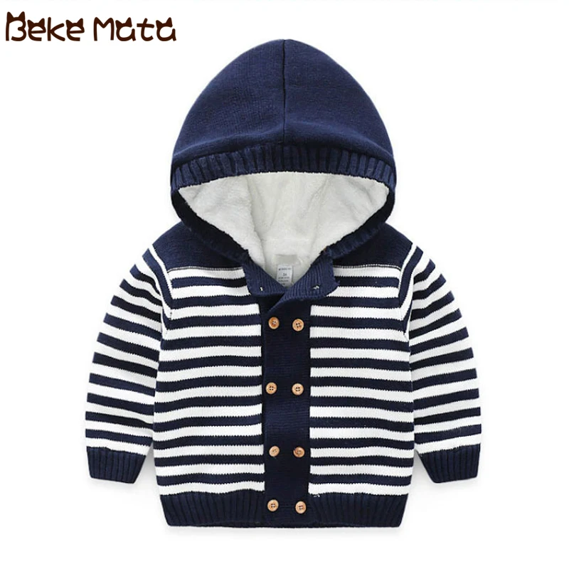 

BEKE MATA Knit Baby Sweater Winter Coat Boys Outerwear Thicken Cotton Kids Girls Sweater Long Sleeve Hooded Children's Sweater