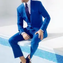 Изготовленный На Заказ высококачественный Королевский синий смокинг мужской Пляжный Свадебный костюм жениха костюм из 2 предметов костюм жениха куртка+ брюки