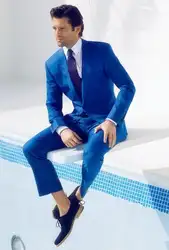 2016 индивидуальный заказ Высокое качество королевский синий Смокинги для женихов Для мужчин пляжные Нарядные Костюмы для свадьбы дружки
