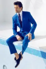 2016 Custom Made High Quality Royal Blue Tuxedos Men Beach Wedding Suits Groomsman Suit 2 Pieces Grooms Wear Jacket+Pants
