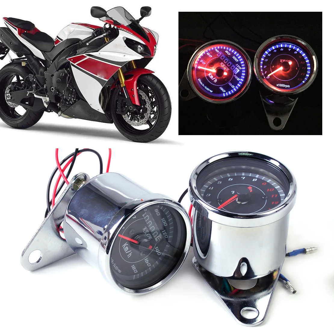 CITALL LED 13000 RPM Motorcycle Tachometer + Dual Speedometer Odometer Gauge Meter For Honda