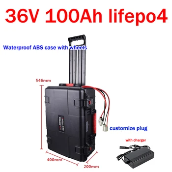 

GTK waterproof 36V 100AH Lifepo4 lithium battery BMS 12S with wheel trolley case for 4300W 3500w scooter bike boat +10A Charge