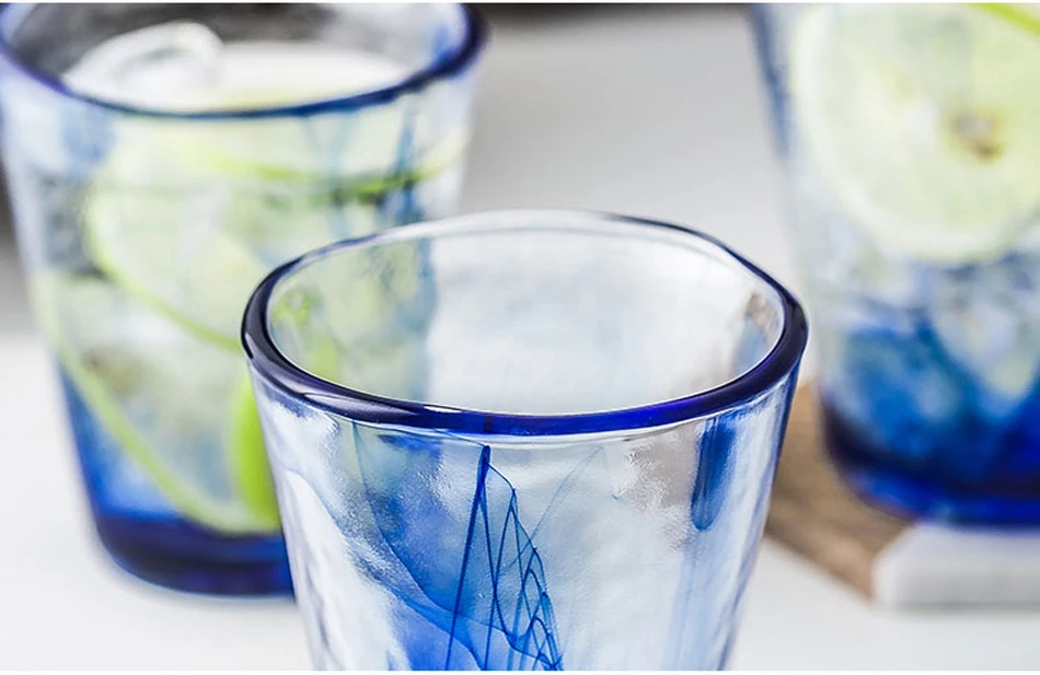 Скандинавские хрустальные облака, закаленное стекло, чашка для виски, бокал для вина, бытовая термостойкая чашка для воды, креативная синяя чашка с восточными чернилами