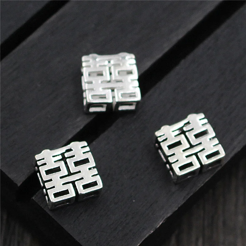 

100% 925 Sterling Silver Hollow Out Spacer Beads 9mm Double Happiness Craft For Bracelets Necklace DIY Women Men Jewelry Making
