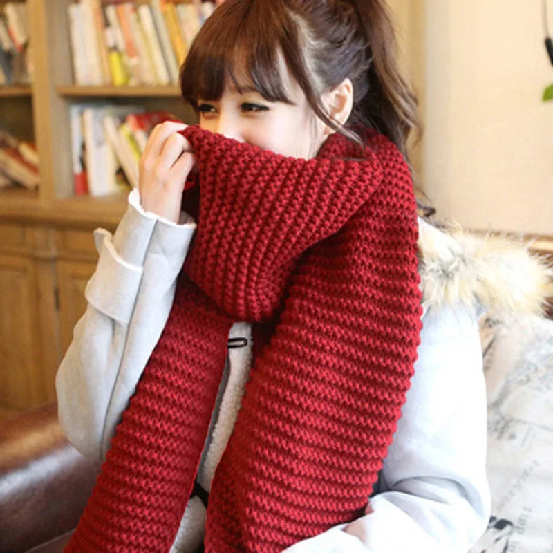 2017 Warm Handmade Knitted Winter Women Scarves And Wraps Red Cashmere