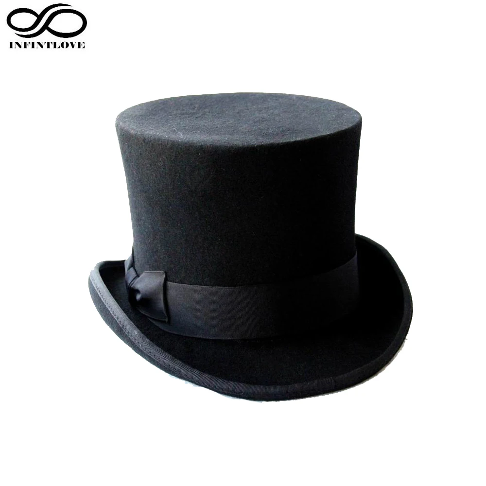 LUCKYLIANJI 13,5 cm 4 velikosti Steampunk viktoriánský formální top klobouk vlněný plst Vintage kouzelník Fedoras šílený kloboučník prezident Bowler Hat