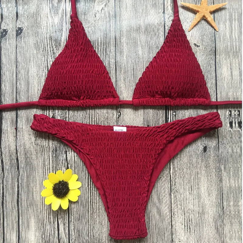 

Women's Bikini Sexy Swimwear Triangle Bikini Female Fold Retro Swimsuit Bandage Halter Swimwear Bathing Suits Ladies Beachwear