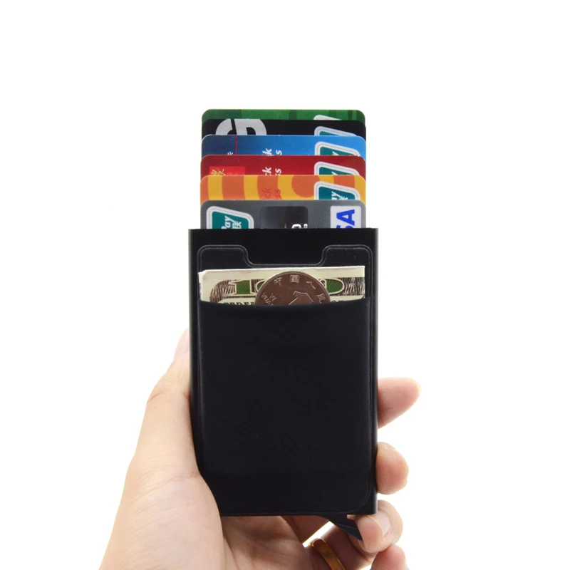 BONAMIE Hot ! Credit Card Holder Case Aluminum Wallet With Elasticity Back Pocket RFID Thin Metal Wallet Business ID Card Holder BONAMIE Hot ! Credit Card Holder Case Aluminum Wallet With Elasticity Back Pocket RFID Thin Metal Wallet Business ID Card Holder